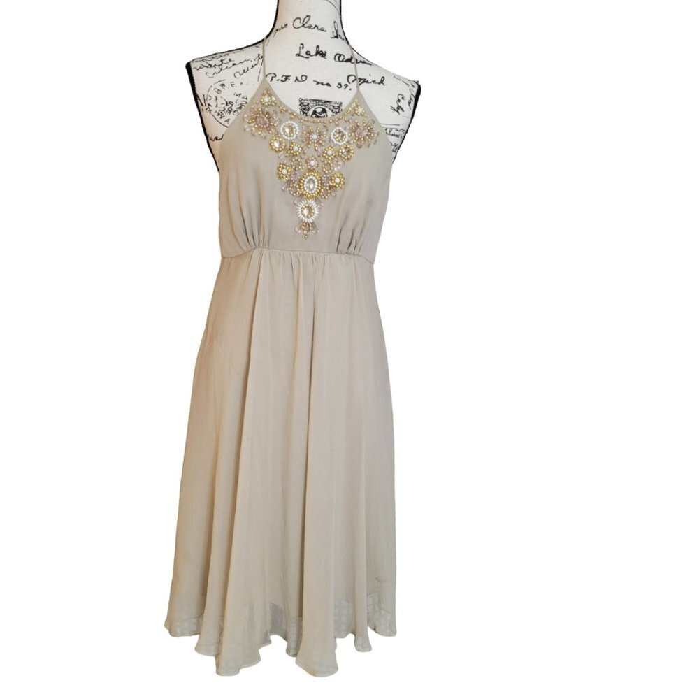 Milly 100% Silk Chiffon Halter Beaded Dress - Size 4